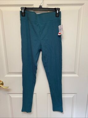 Women's Ribbed Teal Leggings - High Waist